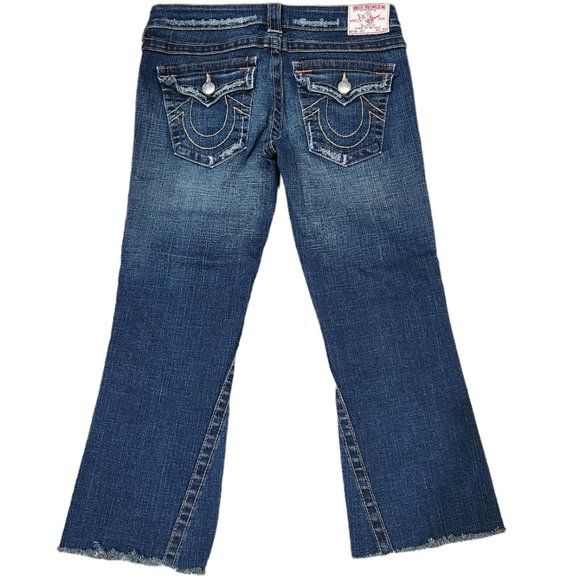 True Religion Joey Jeans Twisted Seam Flare Leg Distressed Low Rise Y2K Size 28 - Picture 1 of 10